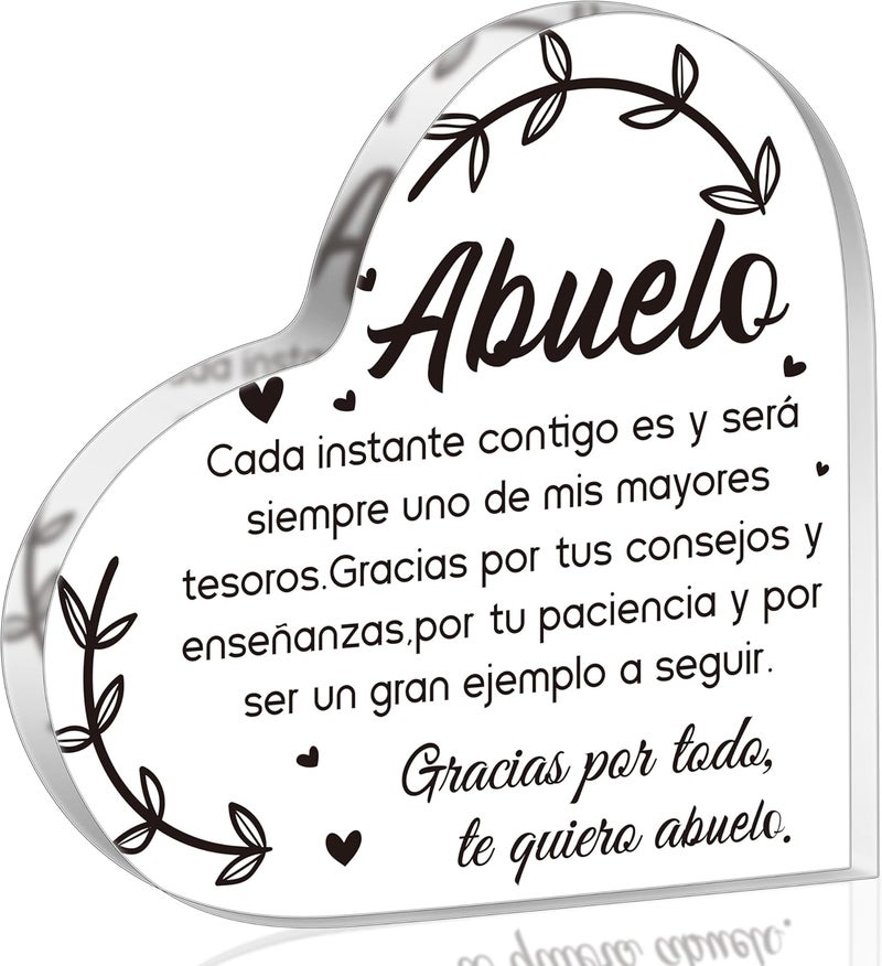 Yopyame Spanish Grandpa Acrylic Gifts - Regalos para Abuelo Heart Acrylic Plaque Ideas Keepsake Paperweights for Grandpa in Spanish Father's Day Christmas Gifts for Grandpa from Granddaughter Grandson - Image 1